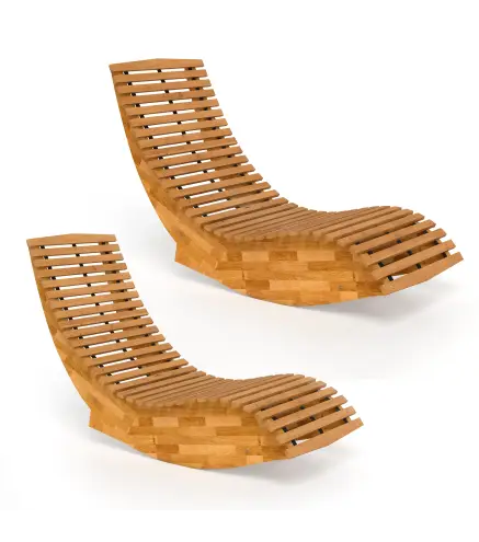 Conjunto de 2 Sillas Mecedoras de Jardín de Madera Ergonómica Plegable con Diseño Listonado 60x156x77 cm Natural