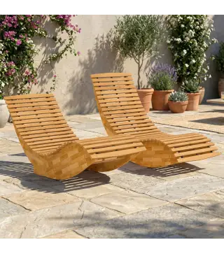 Conjunto de 2 Sillas Mecedoras de Jardín de Madera Ergonómica Plegable con Diseño Listonado 60x156x77 cm Natural