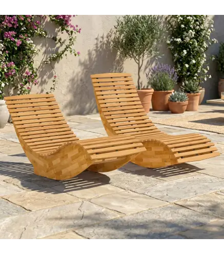 Conjunto de 2 Sillas Mecedoras de Jardín de Madera Ergonómica Plegable con Diseño Listonado 60x156x77 cm Natural