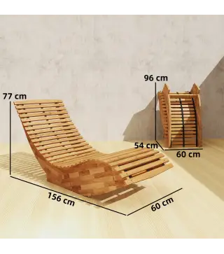 Conjunto de 2 Sillas Mecedoras de Jardín de Madera Ergonómica Plegable con Diseño Listonado 60x156x77 cm Natural