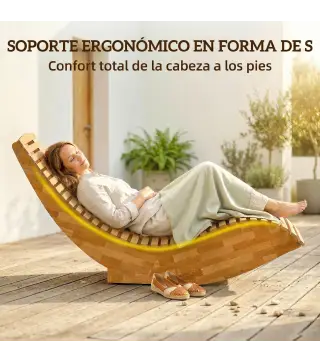Conjunto de 2 Sillas Mecedoras de Jardín de Madera Ergonómica Plegable con Diseño Listonado 60x156x77 cm Natural