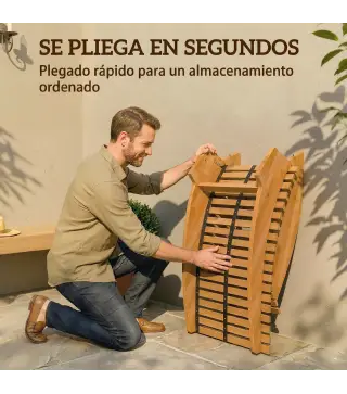 Conjunto de 2 Sillas Mecedoras de Jardín de Madera Ergonómica Plegable con Diseño Listonado 60x156x77 cm Natural