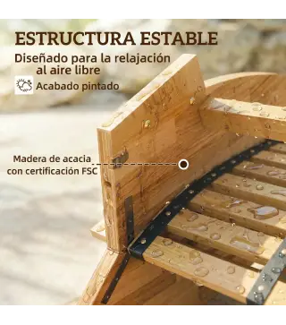 Conjunto de 2 Sillas Mecedoras de Jardín de Madera Ergonómica Plegable con Diseño Listonado 60x156x77 cm Natural