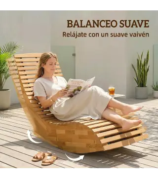 Conjunto de 2 Sillas Mecedoras de Jardín de Madera Ergonómica Plegable con Diseño Listonado 60x156x77 cm Natural