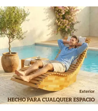 Conjunto de 2 Sillas Mecedoras de Jardín de Madera Ergonómica Plegable con Diseño Listonado 60x156x77 cm Natural