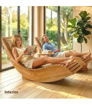 Conjunto de 2 Sillas Mecedoras de Jardín de Madera Ergonómica Plegable con Diseño Listonado 60x156x77 cm Natural