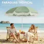 Sombrilla de Playa con Flecos Ø180 cm Altura Ajustable Inclinación Anclaje Arena y Bolsa de Transporte UPF30+ Verde
