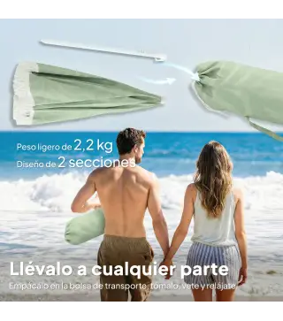 Sombrilla de Playa con Flecos Ø180 cm Altura Ajustable Inclinación Anclaje Arena y Bolsa de Transporte UPF30+ Verde