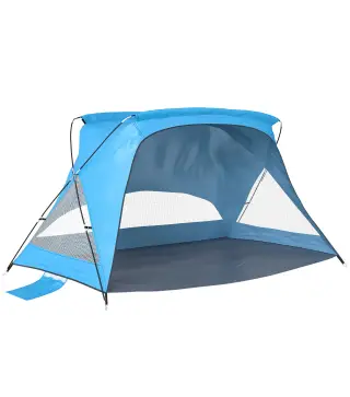 Carpa de Playa para 2-3 Personas con Sacos de Arena, Puerta, Ventanas, UPF30+ Bolsa de Transporte Bolsillo Azul Cielo