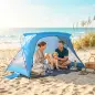 Carpa de Playa para 2-3 Personas con Sacos de Arena, Puerta, Ventanas, UPF30+ Bolsa de Transporte Bolsillo Azul Cielo