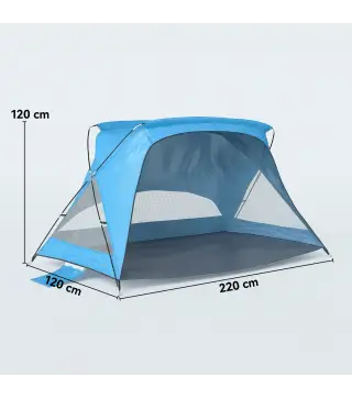 Carpa de Playa para 2-3 Personas con Sacos de Arena, Puerta, Ventanas, UPF30+ Bolsa de Transporte Bolsillo Azul Cielo