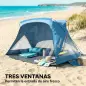 Carpa de Playa para 2-3 Personas con Sacos de Arena, Puerta, Ventanas, UPF30+ Bolsa de Transporte Bolsillo Azul Cielo