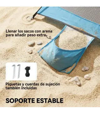 Carpa de Playa para 2-3 Personas con Sacos de Arena, Puerta, Ventanas, UPF30+ Bolsa de Transporte Bolsillo Azul Cielo