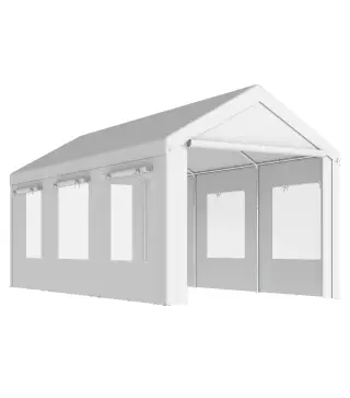 Garaje Exterior para Coche 3x6 m Impermeable de PE Resistente Marco de Acero Galvanizado Altura Ajustable Blanco