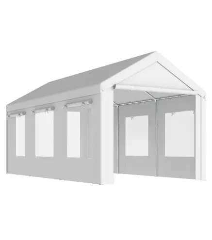 Garaje Exterior para Coche 3x6 m Impermeable de PE Resistente Marco de Acero Galvanizado Altura Ajustable Blanco