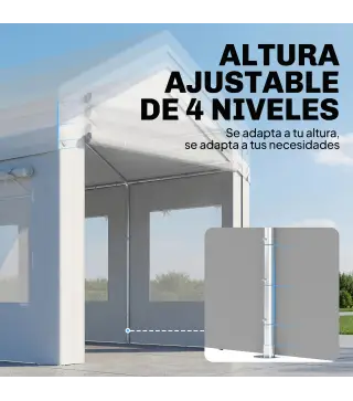Garaje Exterior para Coche 3x6 m Impermeable de PE Resistente Marco de Acero Galvanizado Altura Ajustable Blanco