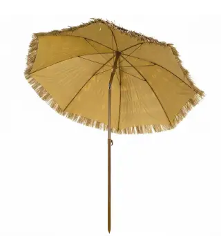 Sombrilla de Playa con Flecos de Paja Ø178 cm con Inclinación Altura Ajustable UV50+ Bolsa de Transporte Marrón Claro