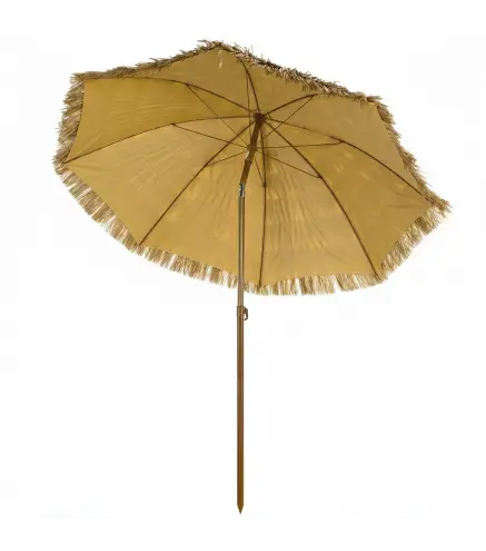 Sombrilla de Playa con Flecos de Paja Ø178 cm con Inclinación Altura Ajustable UV50+ Bolsa de Transporte Marrón Claro