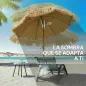 Sombrilla de Playa con Flecos de Paja Ø178 cm con Inclinación Altura Ajustable UV50+ Bolsa de Transporte Marrón Claro