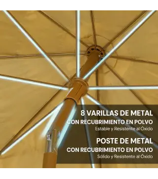 Sombrilla de Playa con Flecos de Paja Ø178 cm con Inclinación Altura Ajustable UV50+ Bolsa de Transporte Marrón Claro