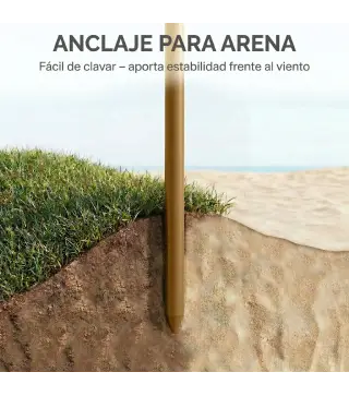 Sombrilla de Playa con Flecos de Paja Ø178 cm con Inclinación Altura Ajustable UV50+ Bolsa de Transporte Marrón Claro