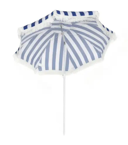Sombrilla de Playa con Flecos Ø180 cm Sombrilla de Terraza Exterior con Altura Ajustable Inclinación 30° Azul y Blanco