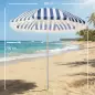 Sombrilla de Playa con Flecos Ø180 cm Sombrilla de Terraza Exterior con Altura Ajustable Inclinación 30° Azul y Blanco