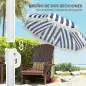 Sombrilla de Playa con Flecos Ø180 cm Sombrilla de Terraza Exterior con Altura Ajustable Inclinación 30° Azul y Blanco