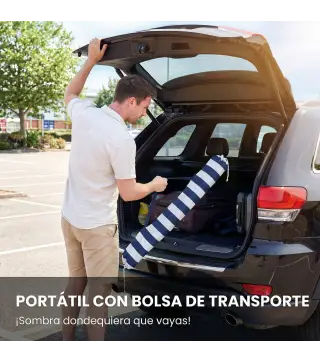 Sombrilla de Playa con Flecos Ø180 cm Sombrilla de Terraza Exterior con Altura Ajustable Inclinación 30° Azul y Blanco