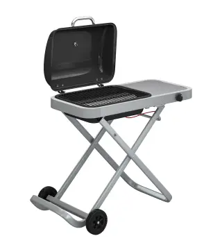 Barbacoa de Gas Plegable con Quemador 2,5 kW Tapa Termómetro Mesa Lateral y 2 Ruedas Parrilla Recogedor Grasa Negro