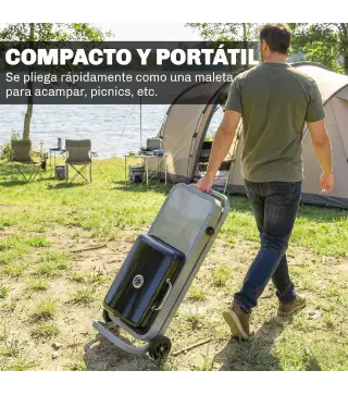 Barbacoa de Gas Plegable con Quemador 2,5 kW Tapa Termómetro Mesa Lateral y 2 Ruedas Parrilla Recogedor Grasa Negro