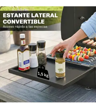 Barbacoa de Gas Plegable con Quemador 2,5 kW Tapa Termómetro Mesa Lateral y 2 Ruedas Parrilla Recogedor Grasa Negro
