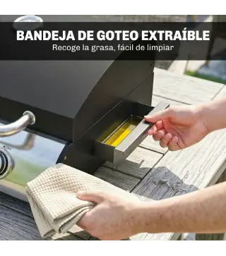 Barbacoa de Gas BBQ Gas con 3 Quemadores 7,5 kW con Parrilla Plancha Estante Lateral Convertible Termómetro Negro