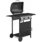 Barbacoa de Gas BBQ Gas con 2 Quemadores 5 kW Termómetro Mesas Laterales Estante Rejilla Calentadora 2 Ruedas Negro