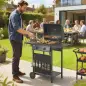 Barbacoa de Gas BBQ Gas con 2 Quemadores 5 kW Termómetro Mesas Laterales Estante Rejilla Calentadora 2 Ruedas Negro