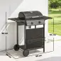 Barbacoa de Gas BBQ Gas con 2 Quemadores 5 kW Termómetro Mesas Laterales Estante Rejilla Calentadora 2 Ruedas Negro