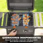 Barbacoa de Gas BBQ Gas con 2 Quemadores 5 kW Termómetro Mesas Laterales Estante Rejilla Calentadora 2 Ruedas Negro