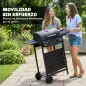 Barbacoa de Gas BBQ Gas con 2 Quemadores 5 kW Termómetro Mesas Laterales Estante Rejilla Calentadora 2 Ruedas Negro