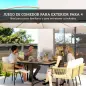 Conjunto de Mesa y Sillas Jardín de Ratán 5 Piezas con Mesa de Plástico-Madera 4 Sillas con Cojines Extraíbles Beige