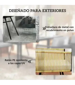 Conjunto de Mesa y Sillas Jardín de Ratán 5 Piezas con Mesa de Plástico-Madera 4 Sillas con Cojines Extraíbles Beige