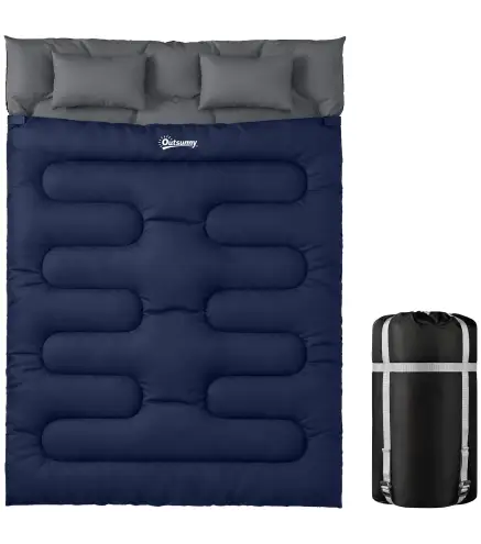 Saco de Dormir Doble para Adultos Tamaño Queen para 2 Personas con 2 Almohadas y Bolsa Transporte Azul Oscuro