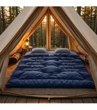 Saco de Dormir Doble para Adultos Tamaño Queen para 2 Personas con 2 Almohadas y Bolsa Transporte Azul Oscuro