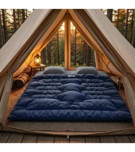 Saco de Dormir Doble para Adultos Tamaño Queen para 2 Personas con 2 Almohadas y Bolsa Transporte Azul Oscuro