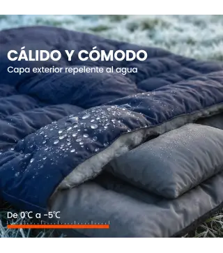Saco de Dormir Doble para Adultos Tamaño Queen para 2 Personas con 2 Almohadas y Bolsa Transporte Azul Oscuro