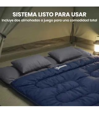 Saco de Dormir Doble para Adultos Tamaño Queen para 2 Personas con 2 Almohadas y Bolsa Transporte Azul Oscuro