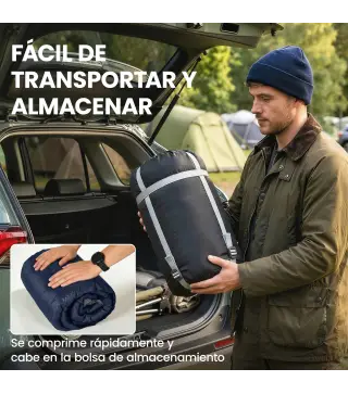 Saco de Dormir Doble para Adultos Tamaño Queen para 2 Personas con 2 Almohadas y Bolsa Transporte Azul Oscuro