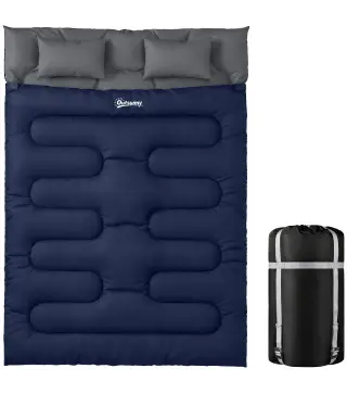 Saco de Dormir Doble para Adultos Tamaño Queen para 2 Personas con 2 Almohadas y Bolsa Transporte Azul Oscuro