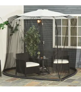 Mosquitera para Sombrillas Ø3 m con Cremallera y Tubo Rellenable de Agua para Terraza Balcón Exterior Negro