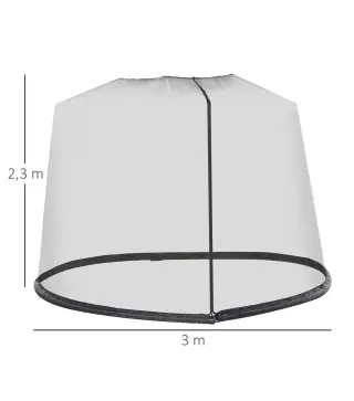 Mosquitera para Sombrillas Ø3 m con Cremallera y Tubo Rellenable de Agua para Terraza Balcón Exterior Negro