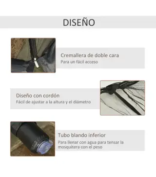 Mosquitera para Sombrillas Ø3 m con Cremallera y Tubo Rellenable de Agua para Terraza Balcón Exterior Negro